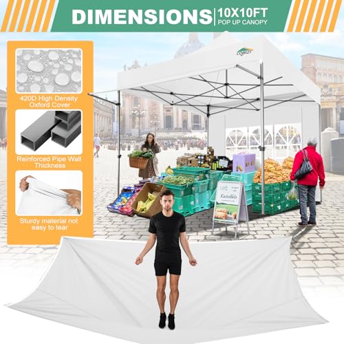 COBIZI 10x10 Pop Up Canopy Tent with Awning & Sidewalls, Heavy Duty Commercial 10X10 Canopy Tents Instant Waterproof, UPF ...