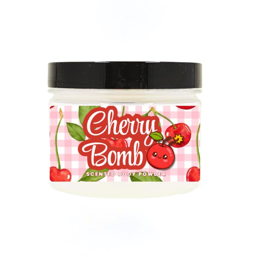 Body Powder for Men & Women Scented Cherry Bomb, Bath Perfume Dusting Powder with Fragrance & Essential Oils, Talc Free 8oz Container, Made in USA