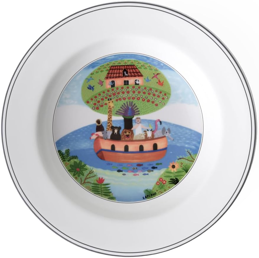 Villeroy & Boch Design Naif Rim Soup #2- Noah's Ark, 8.5 in, Premium Porcelain, White/Colorful