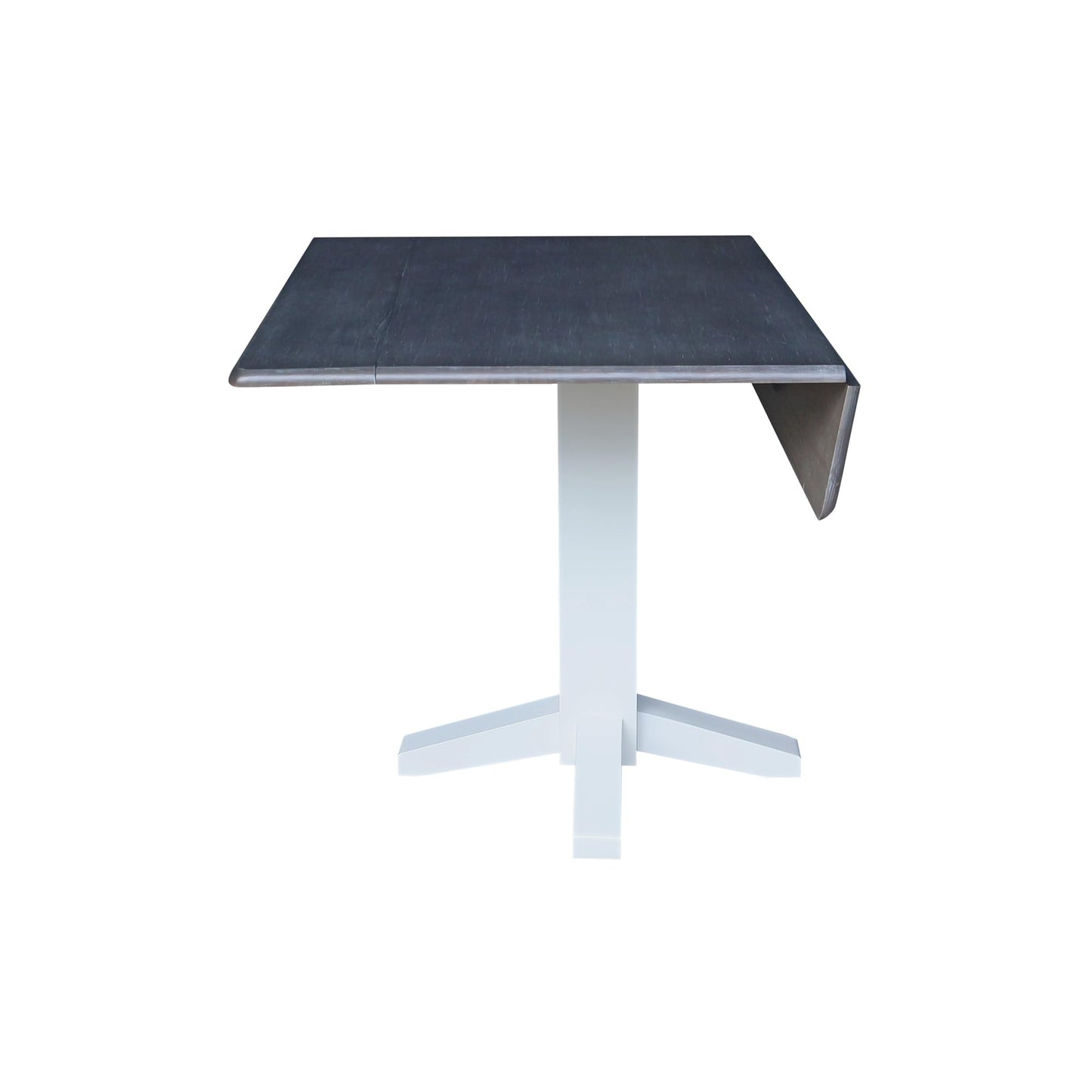 Solid Wood 36" Square Dual Drop Leaf Dining Table, White/Heather Gray