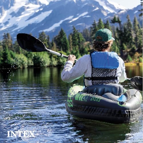 Intex Challenger K1 1 Person Durable Vinyl Streamline Sporty Kayak with Inflatable Seat and Backrest, Oar, Pump, Carrying ...