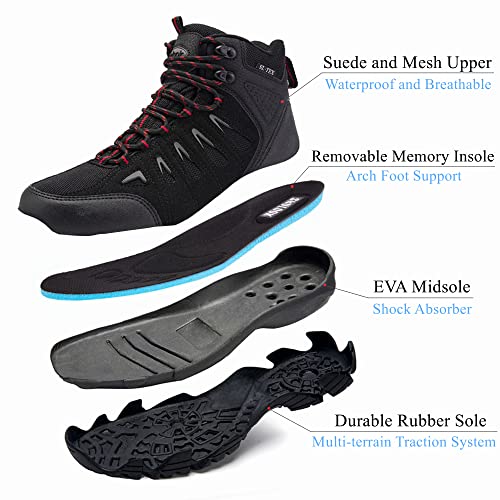 SHULOOK Men's Waterproof Hiking Boots Non-Slip Lightweight Mid Top Ankle Boot Breathable Hiker Trekking Shoes
