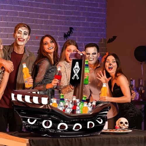 Zhanmai Inflatable Pirate Ship Drink Cooler Inflatable Serving Bar Food Container for Summer Carniva Mardi Gras Pirate Bir...