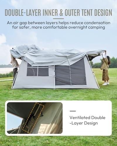 Mobi Garden Skyloft 4/8 Person Instant Tent, Large Aluminum Alloy Cabin Tent, Double Layer Full Rainfly Waterproof 4 Seaso...