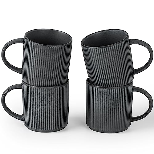 famiware Coffee Mug Set for 4, Star 12 oz Catering Mugs Cup Set with Handle for Coffee, Tea, Cocoa, Milk - Ceramic Stonewa...