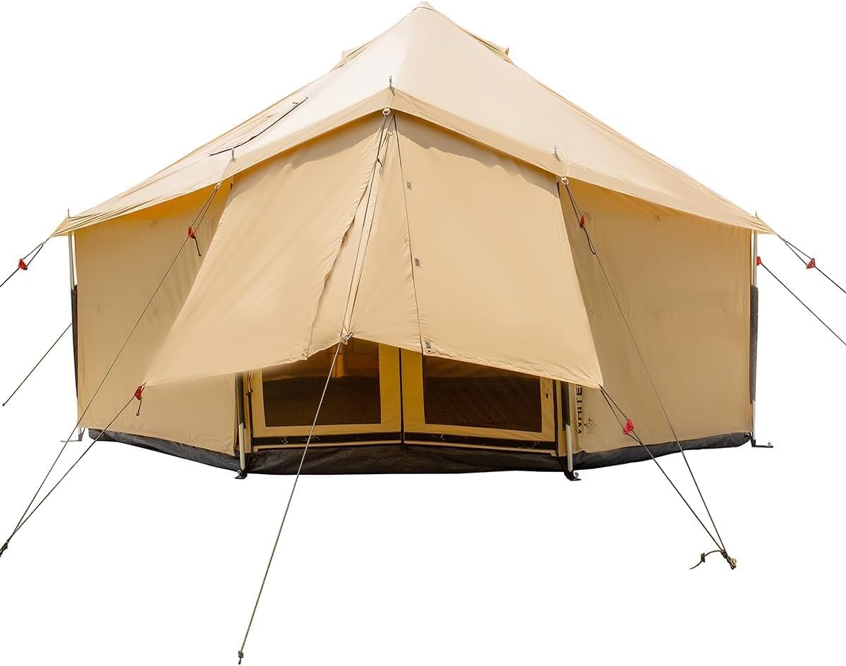WHITEDUCK Altimus Canvas Tent with Stove Jack, Waterproof, 4 Season Luxury Camping and Glamping Tent Outdoor (Sandstone Beige, Water Repellent, 14')
