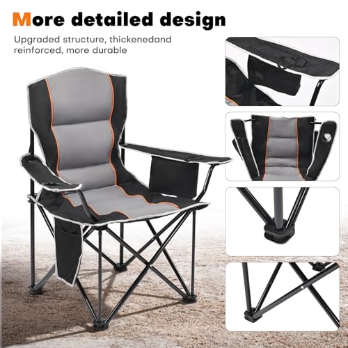 XMT Premium Padded Folding Chair, Extra Wide & Heavy Duty 450lbs Capacity, Portable Camping Chair with Insulated Cooler, C...
