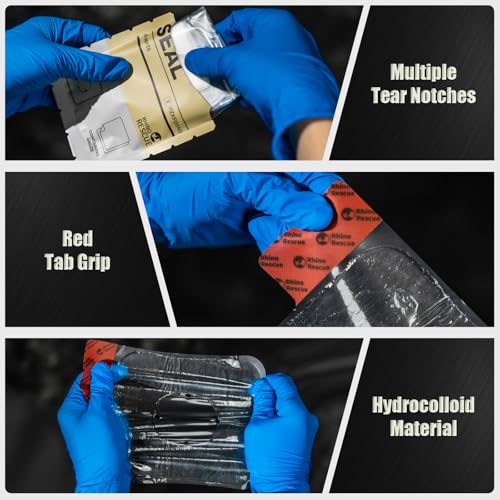 RHINO RESCUE Vented Chest Seal, 4 Vents, Sterile Emergency Trauma Dressing, Occlusive Adhesive Pad, IFAK Trauma Refill Med...