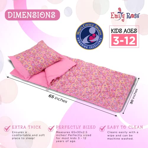 Emily Rose Kids 3-PC Girls Pink Hearts Sleeping Bag Gift Set – Soft Thick Slumber Sack, Pillow Case & Backpack Storage Cas...