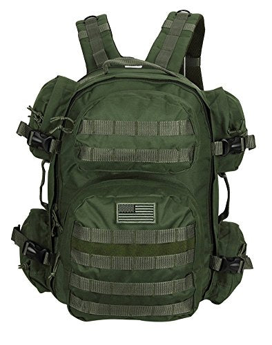 Men's Large OD Green Expandable Tactical Molle Hydration-Ready Backpack Daypack Bag