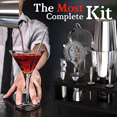 Highball & Chaser 13-Piece Boston Cocktail Shaker Set Stainless Steel Mixology Bartender Kit With Stand For Home Bar Cockt...