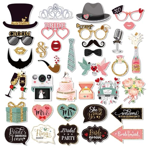 36 PCS Wedding Photo Booth Props Party Supplies Selfie SignsHoliday Picture Decorations Photo Booth Props for Weeding Part...