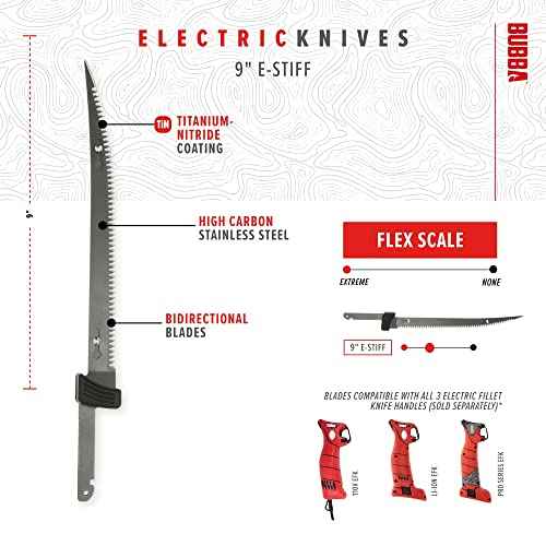 BUBBA E-STIFF Electric Fillet Blade with Ti-Nitride Coated Hollow Stainless Steel Non-Stick Reciprocating Construction for Fishing and Outdoors
