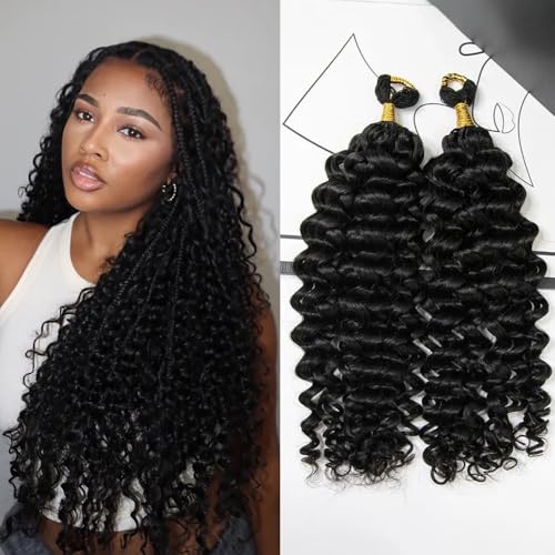 Spanish Curly Feather Crochet Boho Hair For Braiding Pre-Separated Water Wave Human Hair Long Cord Pre-Looped Reusable Feather Crochet Hair Extensions 16Inch 50g 60Strands