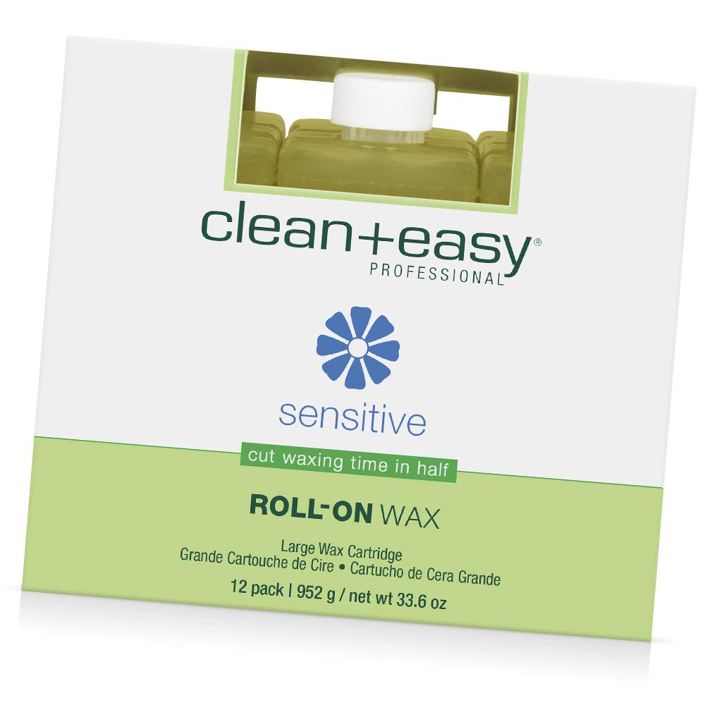 Clean + Easy Large Sensitive Roll On Wax Refill - Large Wax Refill for Cartridges, Quick & Easy Hair Removal, 12 Pack