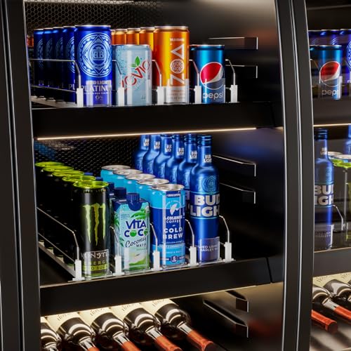 Puricon Drink Organizer for Fridge - Spring Loaded Pusher Glide, Self Pushing Soda Can Dispenser, Beer Bottle Beverage Hol...