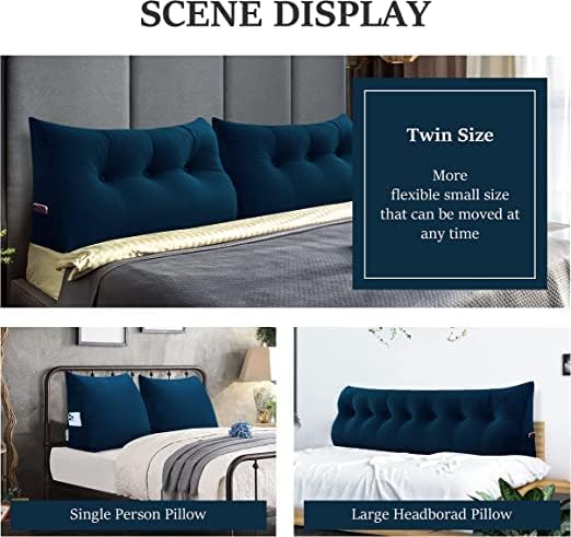Wedge Headboard Pillow Dorm Room Reading Pillow Back Support for Sitting Up in Bed Bolster Lumbar Cushion Body Positioning Bedrest Velvet 59in Navy Blue Queen
