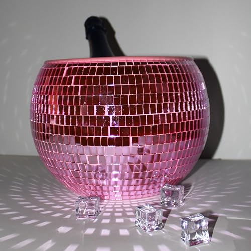 NPW Pink Disco Ball Ice Bucket – Holiday Christmas Party Decor & Bachelorette Gift, Disco Champagne Bucket for Girls’ Night