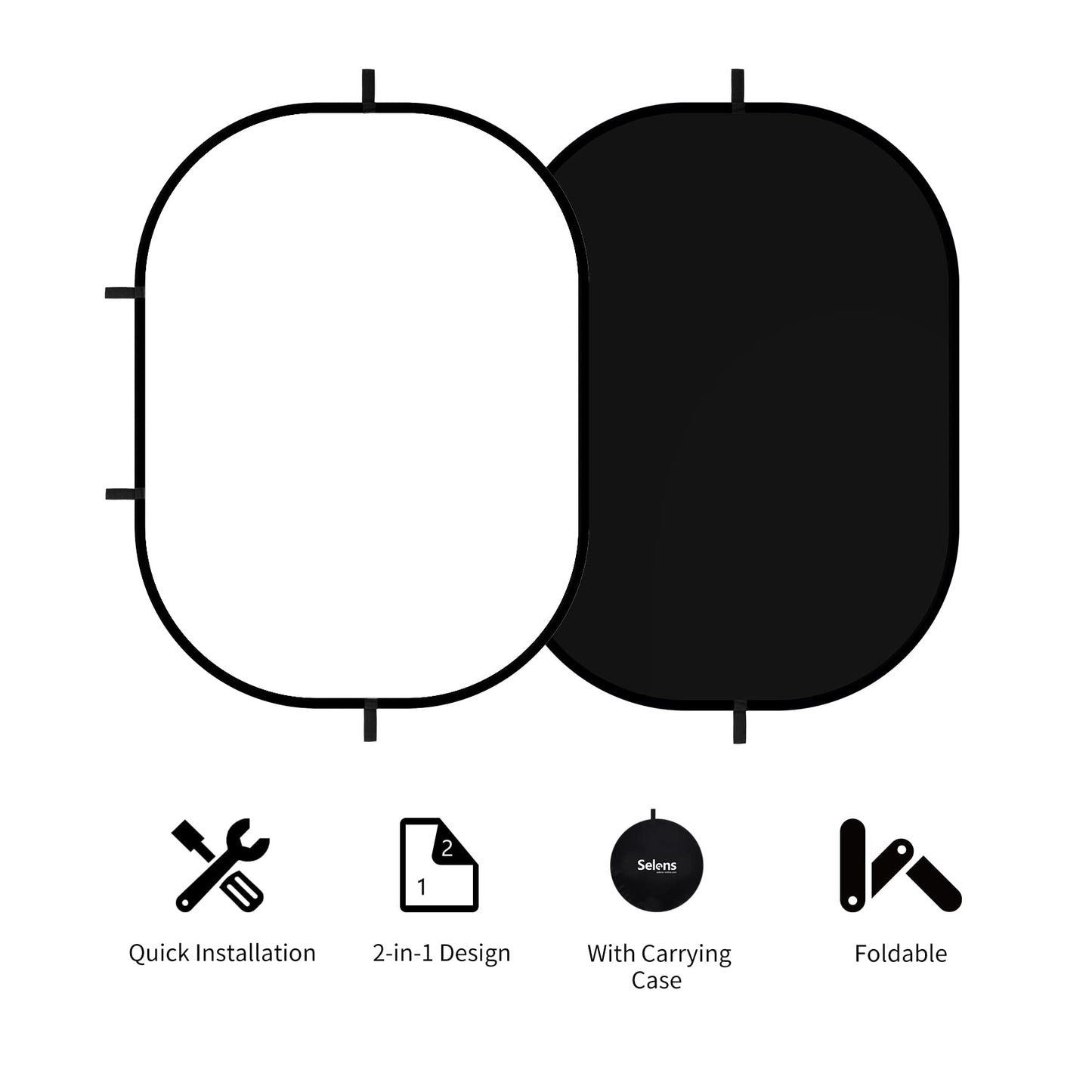 Selens Black White Backdrop 59x39.3inches Pop Up Collapsible Background with Carrying Bag for YouTube Streaming Photo Studio Photography