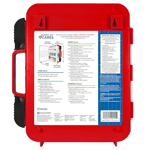 Be Smart Get Prepared First Aid Kit Hard Red Case 326 Pieces Exceeds OSHA and ANSI Guidelines 100 People - Office, Home, C...