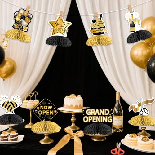Kreatwow 8Pcs Grand Opening Honeycomb Centerpieces Black Gold Grand Opening Decorations Now Open Decor Congrats New Store ...