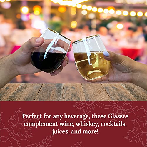 Reli. 12oz. Disposable Wine Glasses Gold-Rim (20 Pack) Stemless Crystal Clear | Reusable & Recyclable BPA-Free Food-Grade ...