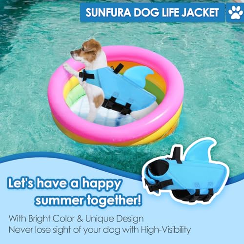 SUNFURA Dog Life Jacket Shark Life Vest for Dogs, Adjustable Swmming Vest with High Buoyancy, Safety Lifesaver with Rescue...