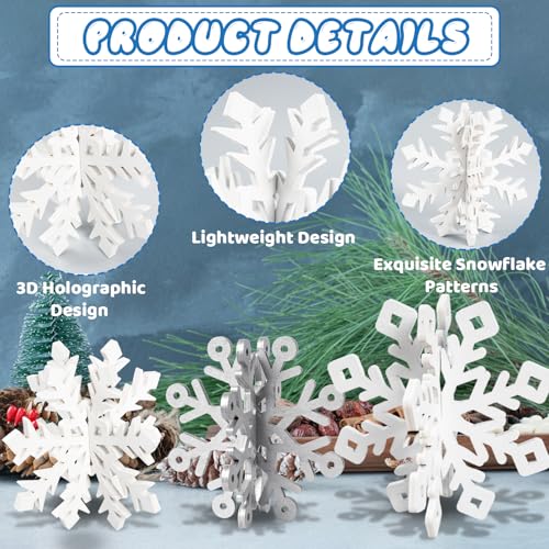 OuMuaMua 12 Set Winter Christmas Centerpiece Table Decorations - 24pcs Wooden Snowflakes Decor 3D Silver White Snowflake T...