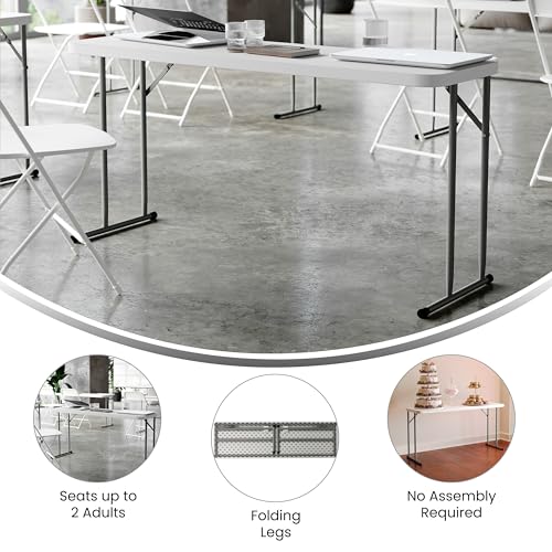Flash Furniture Kathryn 5' Rectangular Plastic Folding Table, Long Plastic Foldable Table for Indoor/Outdoor Events, White