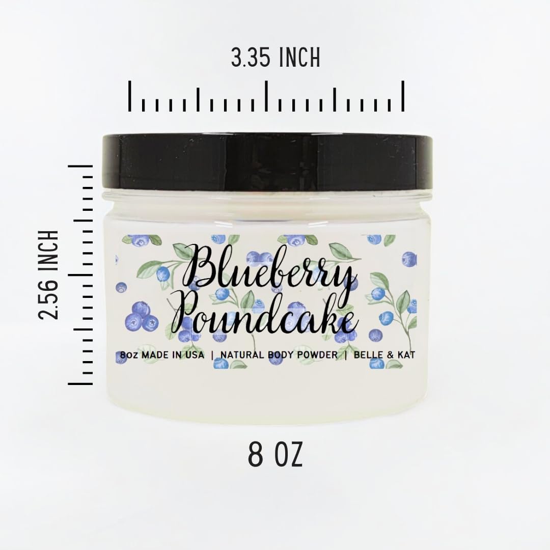 Body Powder for Men & Women Scented Blueberry Poundcake, Bath Perfume Dusting Powder with Fragrance & Essential Oils, Talc Free 8oz Container, Made in USA