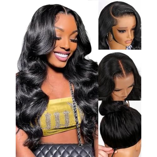 Sherico 13x6 Body Wave Lace Front Wigs Human Hair 180 Density HD Transparent Lace Frontal Wigs Human Hair Elastic Drawstring Glueless Wigs Human Hair Wig for Black Women(Black,22 Inch,body)