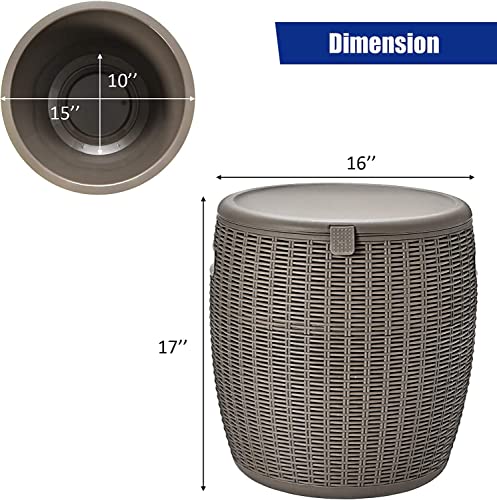 Safstar Outdoor Cooler Table, 9.5 Gallon Ice Cool Table w/Top Lid, Side Handle, Drainage Plug, Weather-Resistant Wicker Ra...