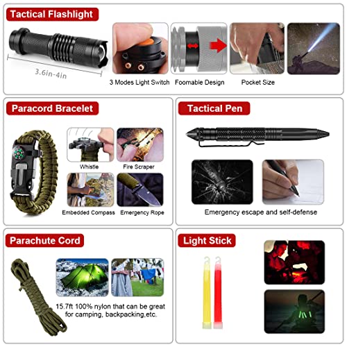 Survival Kits,222 PCS Emergency Survival Gear First Aid Kits with Molle System Compatible Bag Outdoor Camping Gear Emergen...