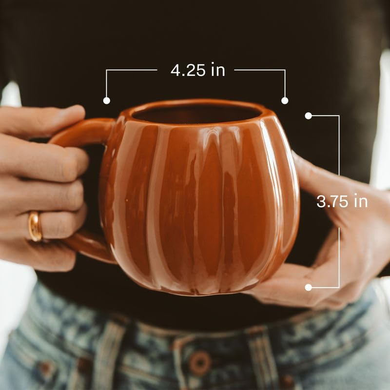 Sweet Water Decor Pumpkin Coffee Mug, 19oz Brown Ceramic Fall Mug, Cozy Autumn Home Decor Drinkware for Coffee, Tea & Cider, Microwave & Dishwasher Safe, Fall Gift for Women & Hostess
