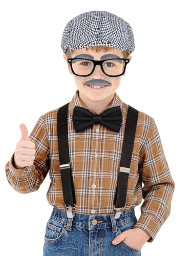 CONNICS 100 Day of School Costume for Boys,Old man dress up for kid – Grandpa Cosplay Costume Accessories