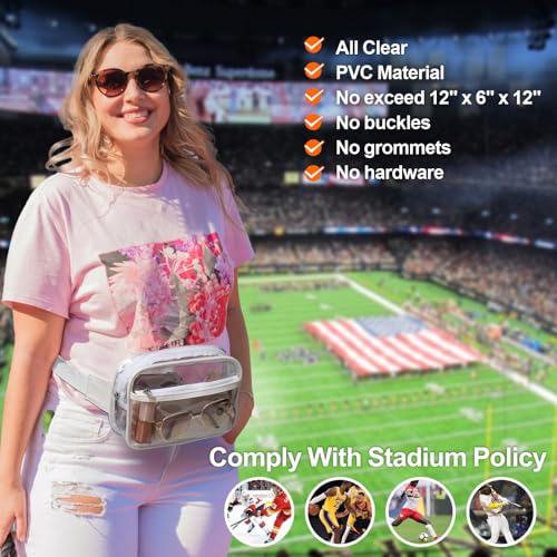 Veckle Clear Fanny Pack Stadium Approved - Plus Size Only 35" - 51" Transparent Belt Bag for Women Crossbody Clear Bag for...