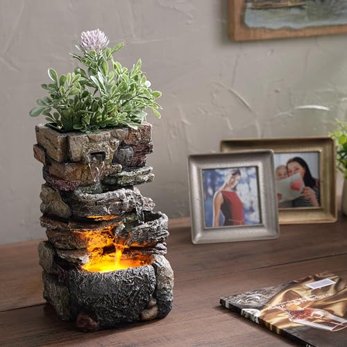 Tolevoit Indoor Small Tabletop Fountains Waterfalls Stone Rockery Fountain Home Decorations with LED Lights Relaxtion Soot...