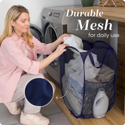 Handy Laundry Collapsible Mesh Pop Up Hamper with Wide Opening and Side Pocket - Breathable, Sturdy, Foldable, and Space-S...