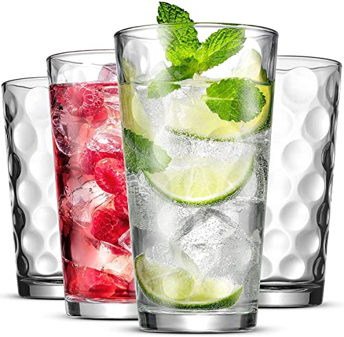 Set of 12 Elegant Everyday Stackable Drinking Glasses - Includes 4-17oz Highball Tumbler Glassware, 4-13oz DOF Rock Glasse...