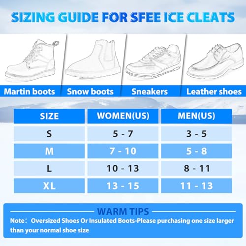 Ice Cleats for Boots & Shoes - Anti-Slip Rubber Traction Cleats for Walking, Hiking & Climbing - 10 Steel Studs Crampons f...