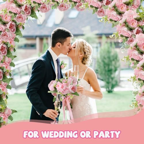 Nagobi Pink Peonies Artificial Flowers, 12 Bundles Fake Peonies Silk Flowers Faux Peonies Flowers Realistic Bouquet for We...