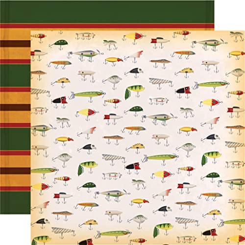 Fishing Scrapbook Paper 12x12 Inch - Outdoor Scrapbook Paper with Fishing Pole, Fish, Outdoor Adventure Theme | Camping Sc...