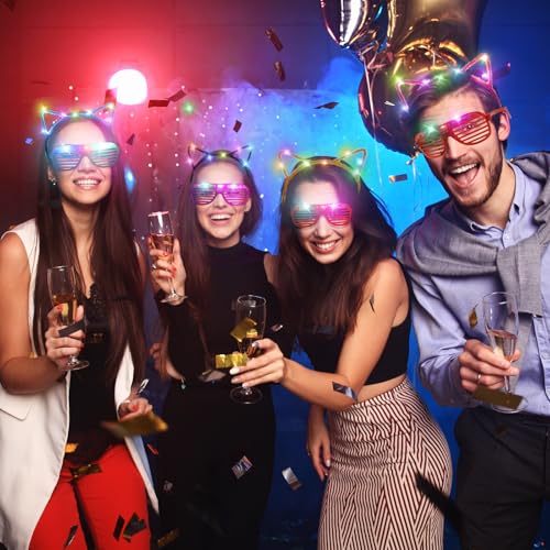 88 Pieces Light Up Party Favors Including 48 Glow Glasses LED Flashing Shutter Shades Glasses with 40 LED Cat Ear Headband...