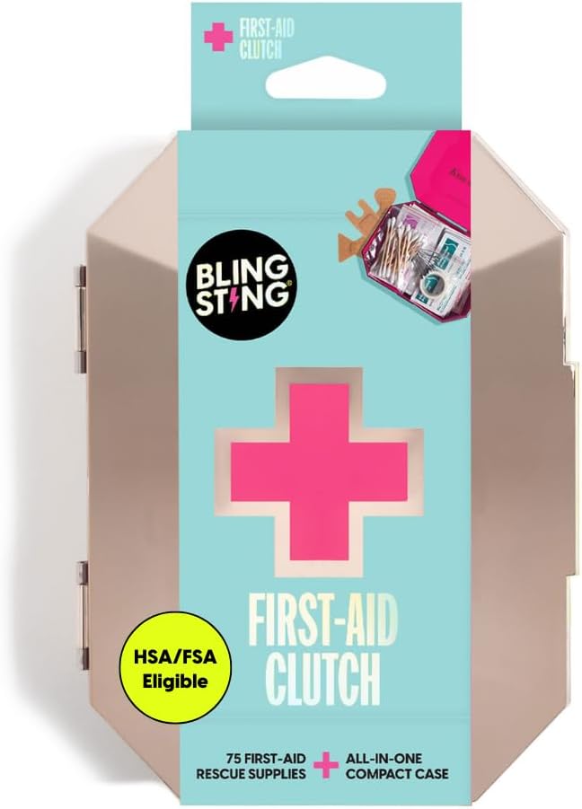 BLINGSTING First Aid Kit - 75 Essential First-aid Supplies, Bandages, Wipes, Gold Travel Case - Multipurpose Mini Emergenc...