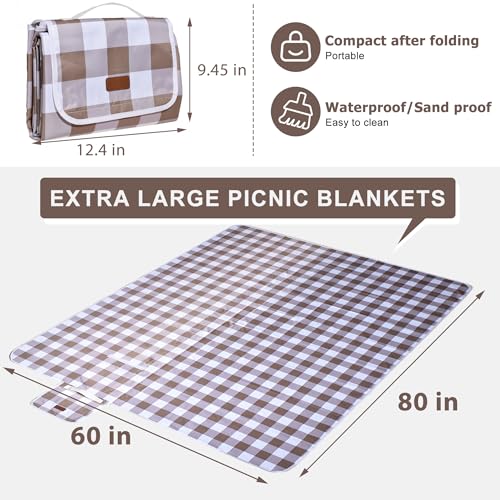ALLBFENG 80"x60" Waterproof Sandproof Picnic Mat - Portable Foldable Outdoor Blanket for Beach, Park, Travel & Indoor Use...
