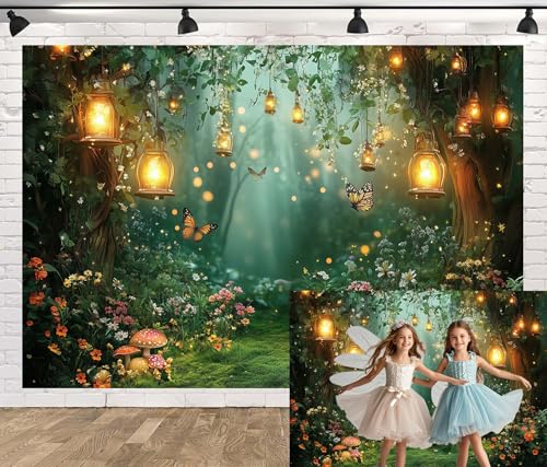 Spring Enchanted Forest Backdrop, Fairy Tale Wonderland Garden Backdrops for Photoshoot, Mushroom Butterfly Woodland Fairy...