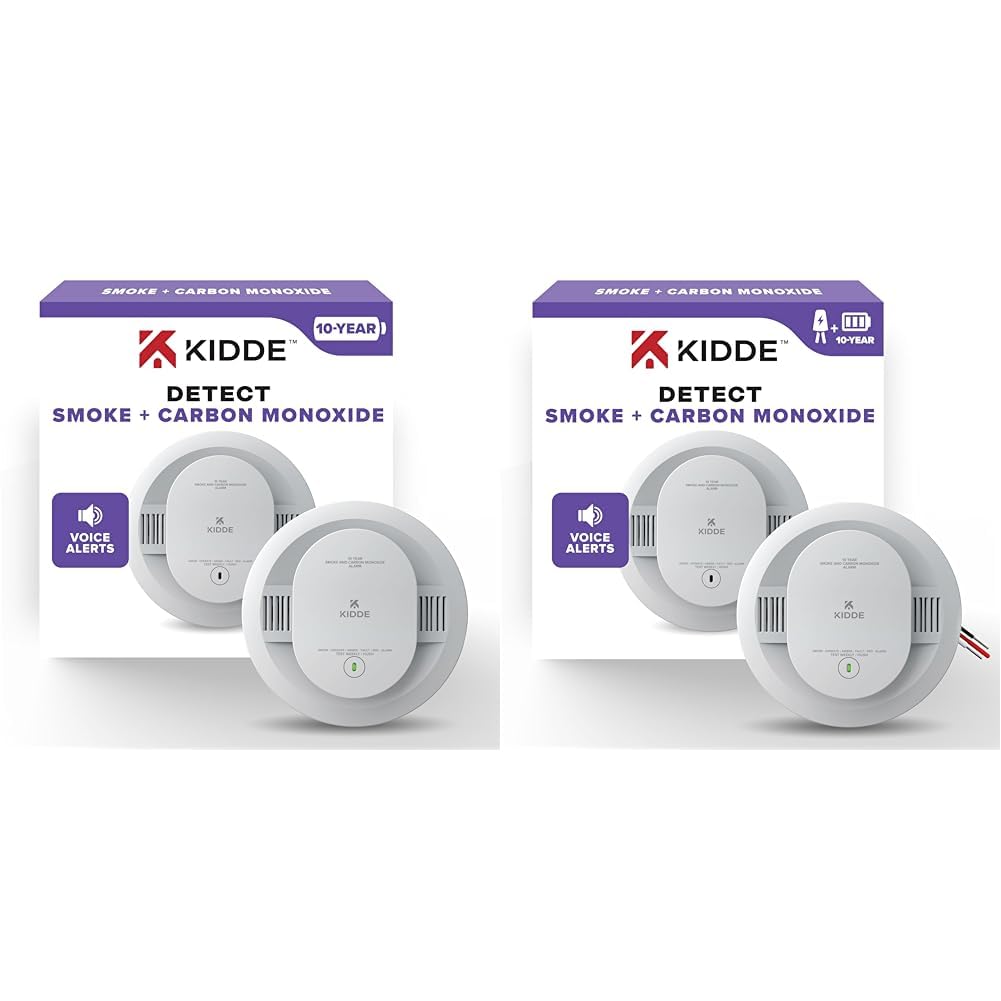 Kidde Smoke & Carbon Monoxide Detectors, 10-Year Battery Powered & Hardwired, Voice Alerts