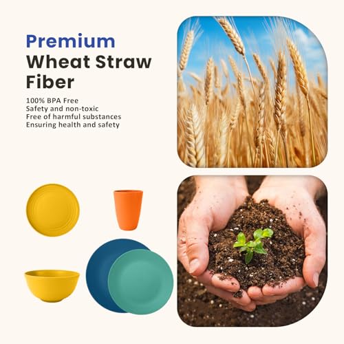 Homienly 40-Piece Premium Wheat Straw Dinnerware Sets, Service for 8, Unbreakable Plates and Bowls Set - Cups Sets, Dinner...