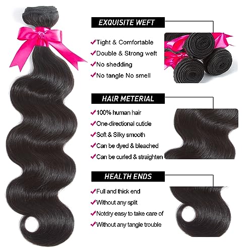 Flady Body Wave Brazilian Virgin Human Hair 3 Bundles With Closure - 12A Unprocessed 100% Virgin Hair