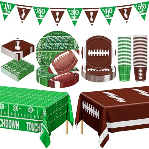 QZYL Football Party Decorations Serve 24, 99 Pcs Football Party Supplies, Disposable Football Dinner Plates Football Desse...